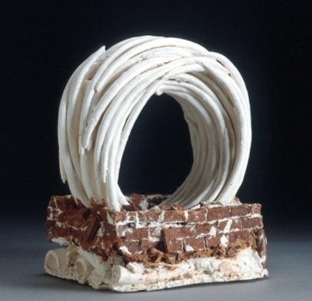Picture: Spin (2001), earthenware & terracotta ceramic paper clay, 37 x 35 x 22 cm, photo: Victor France, purchased by Fran Dennis. All parts dried, dipped and stuck together with earthenware paper clay