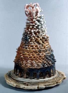 Picture of paper clay sculpture by Graham Hay Blooming Bureaucracy (1994), Earthenware Paperclay with plaster base, 59 x 46 x 46 cm. All photographs by Victor France.