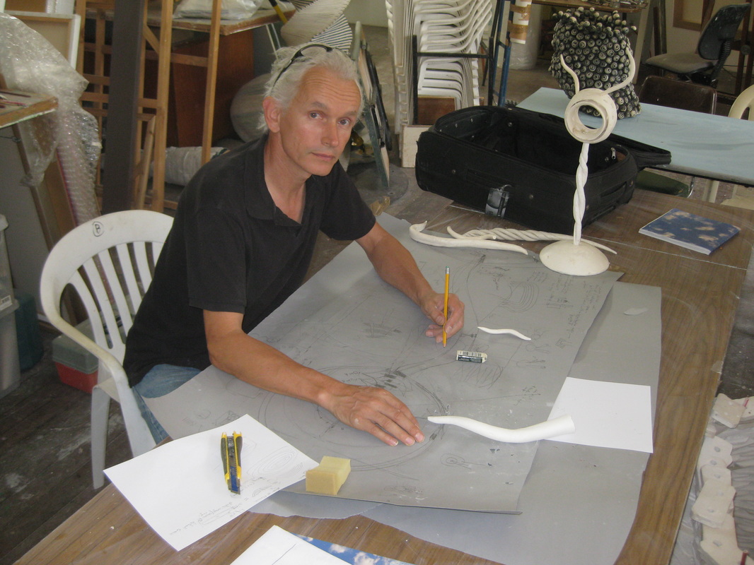 Picture of Artist Graham Hay in his studio creating his work for the Biennale, and some of the artists gifted part of the final works. 